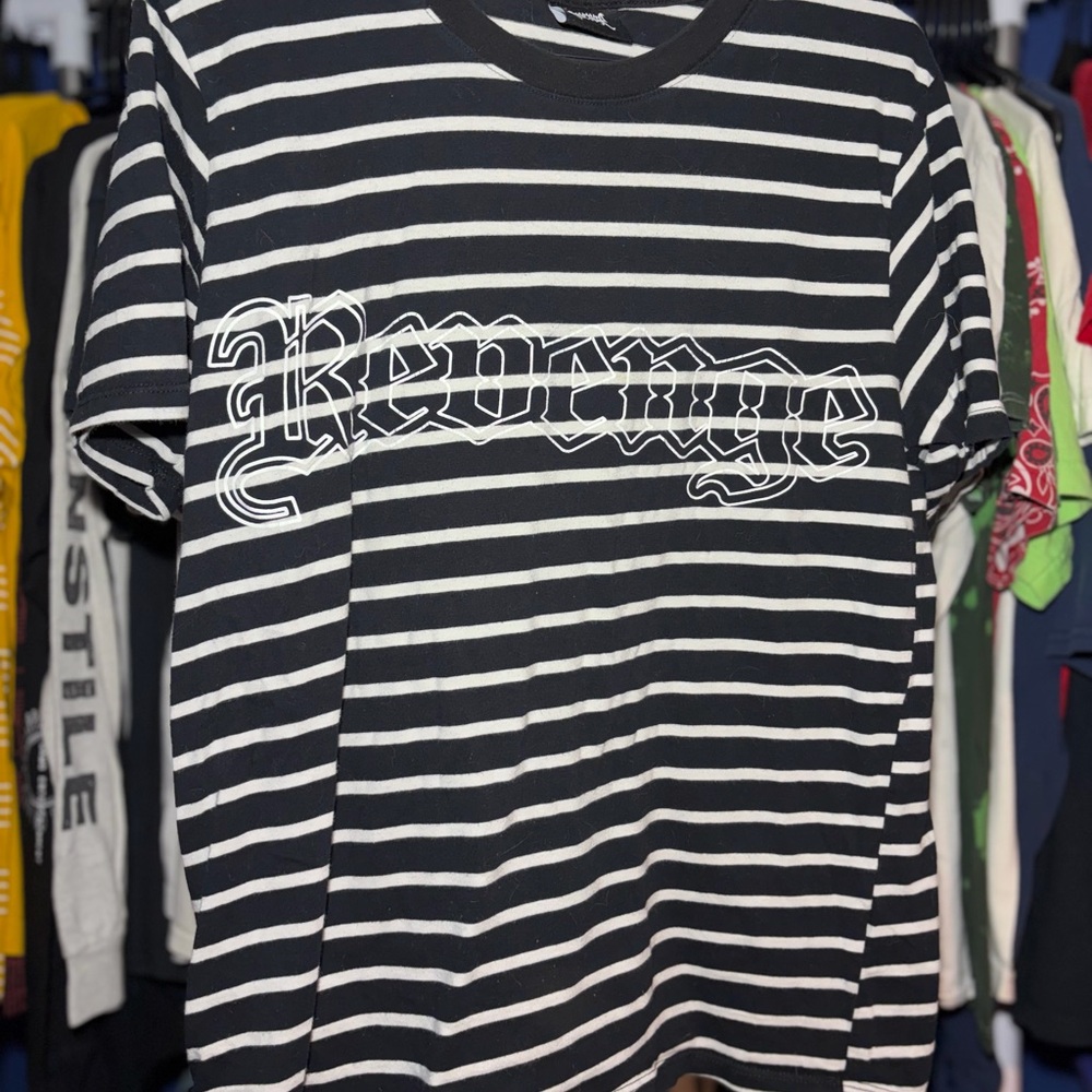 Revenge Black & White Striped Tee